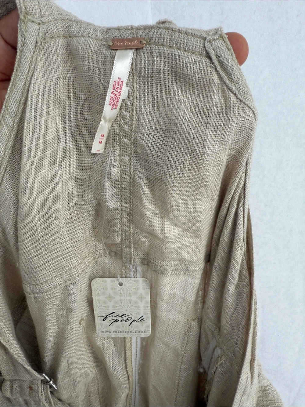 Free people Women's Natural Moonbeam Solid Skirtall linen dress nwt size m - Picture 7 of 9